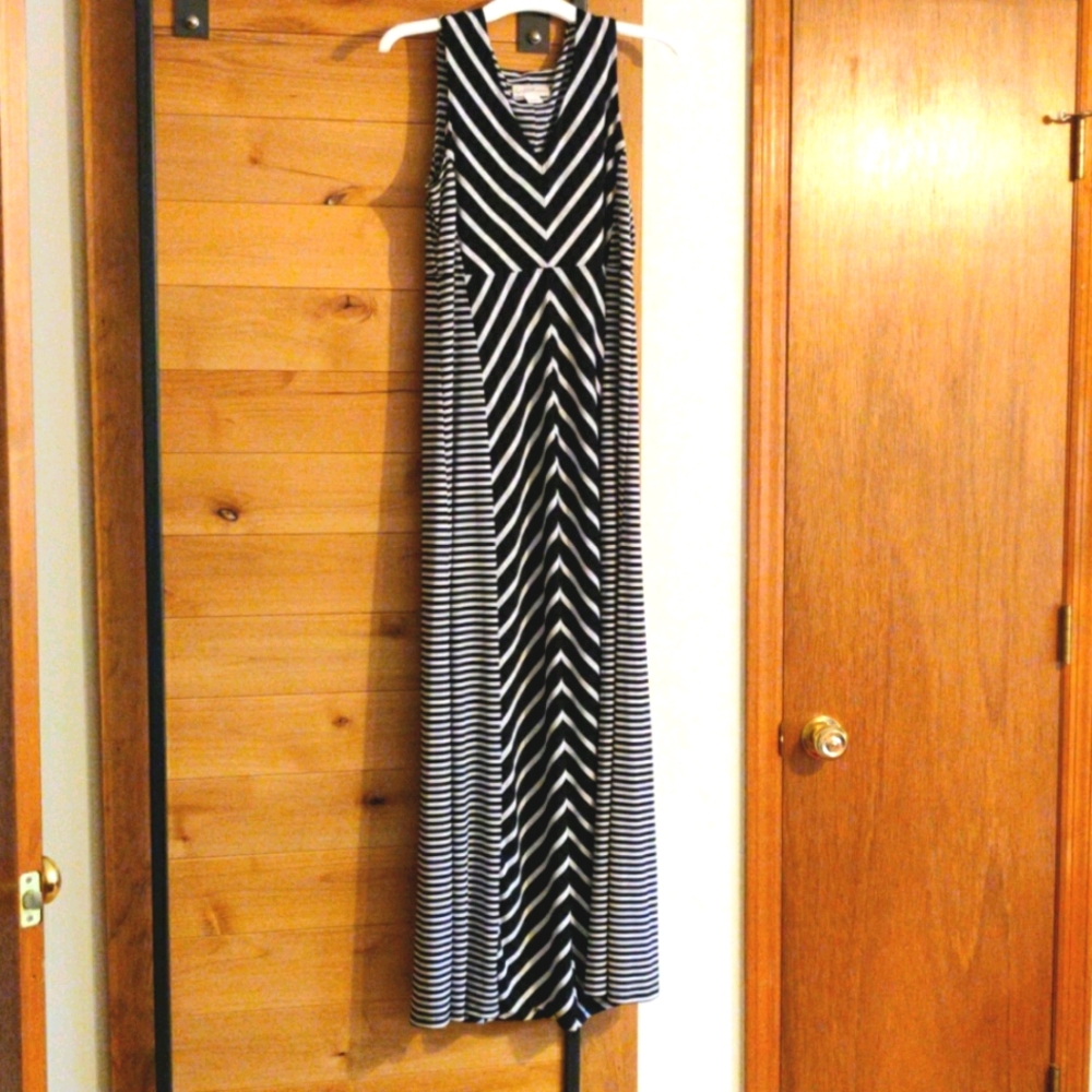 Black and white striped maxi dress